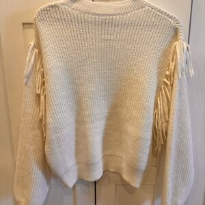 Time and Tru Cream Sweater with Fringe Accents